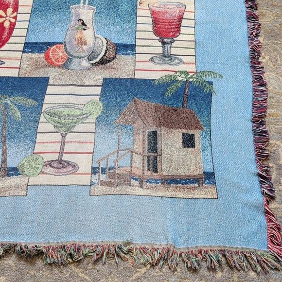 Tropical Beach Scene Tapestry Throw Blanket Coastal - Picture 5 of 10